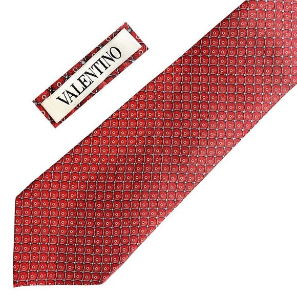 VALENTINO Baroque Silk Geometric Scallop Pattern Tie Made in Italy
